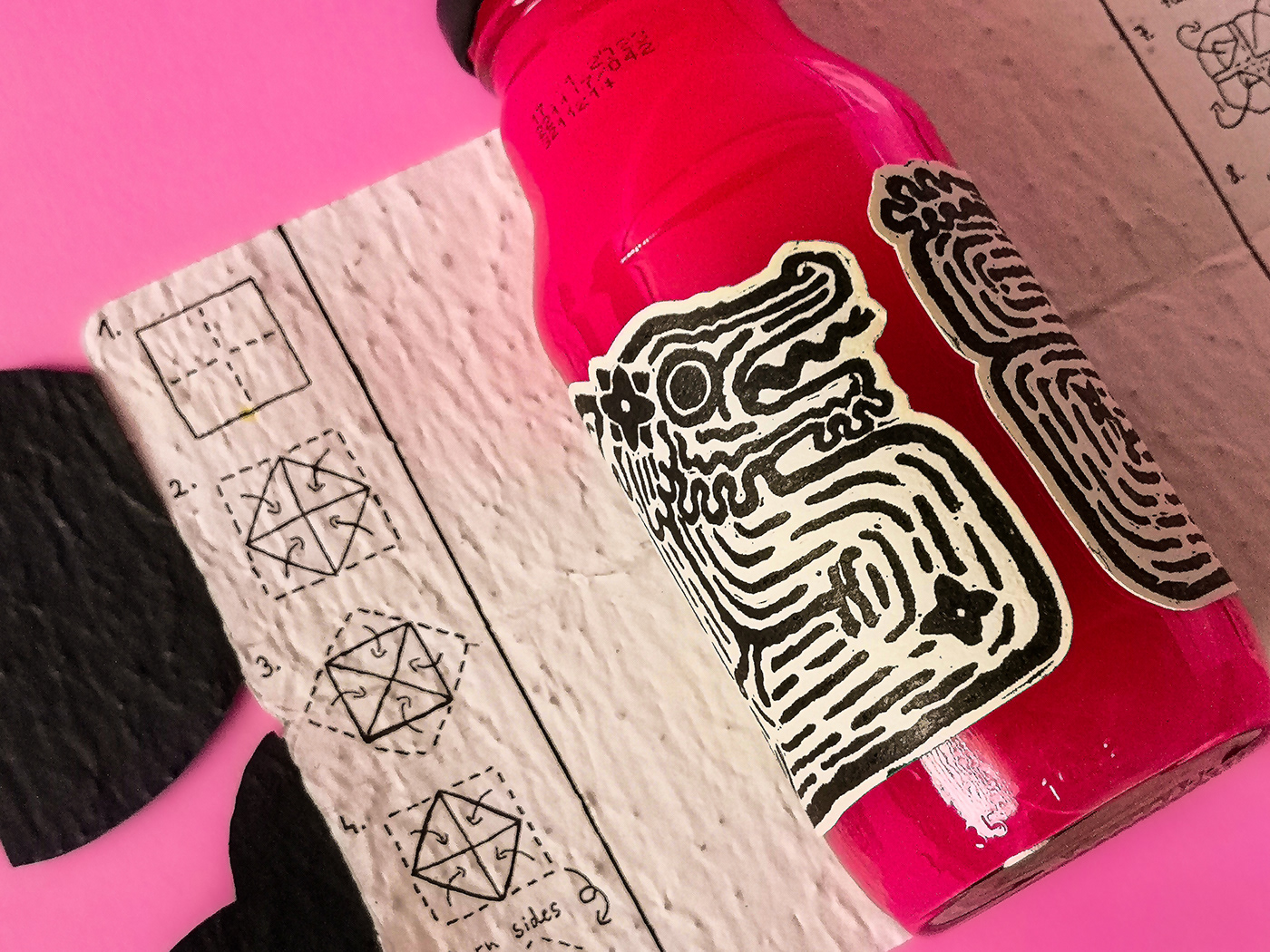 Packaging packaging design package design  linocut Linoprint linoleum beverage drink bottle Lotus