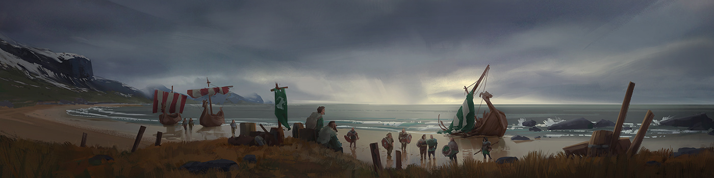northgard concept art ILLUSTRATION  viking game keyframe mood cinematic panoramic