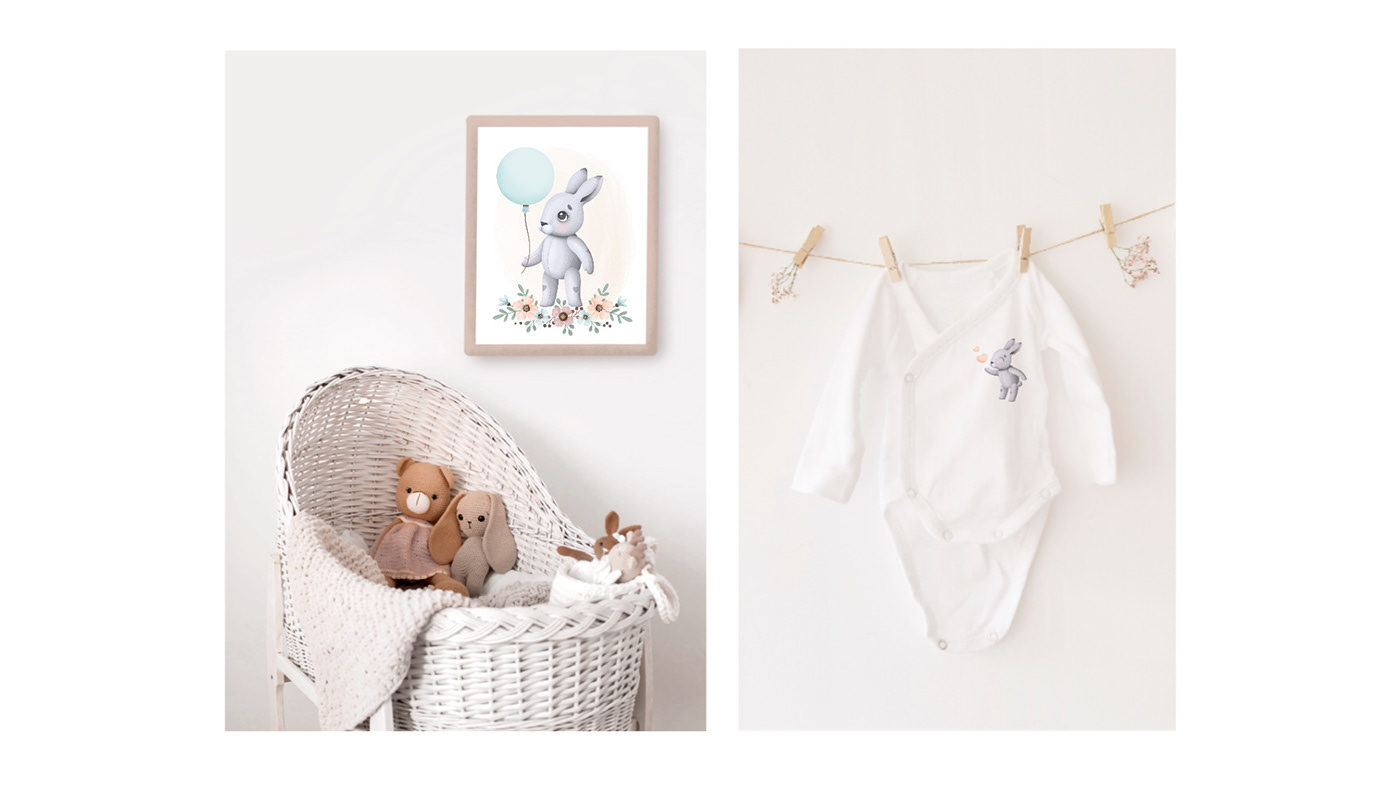 bunny rabbit soft plush watercolor ILLUSTRATION  gray children baby toy