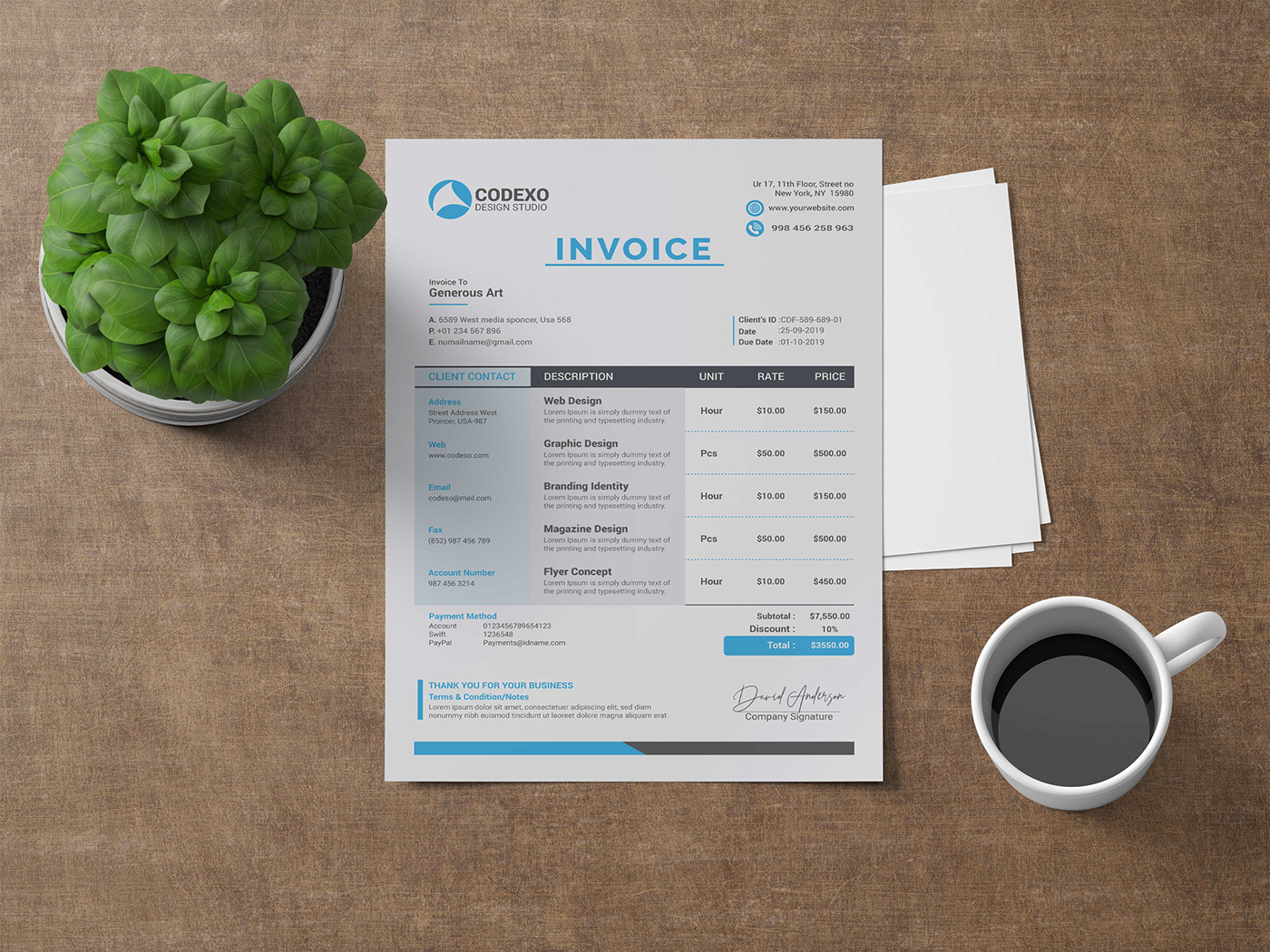 a4 invoice A4 paper size black blue side design business clean invoice creative modern invoice official