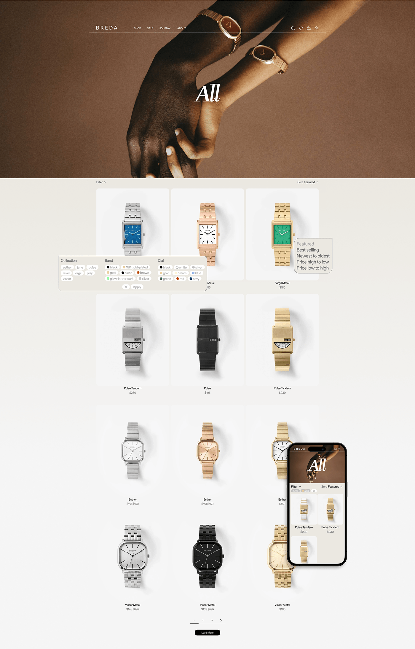 breda watch e-commerce redesign UI/UX animation  photoshop Figma Adobe XD