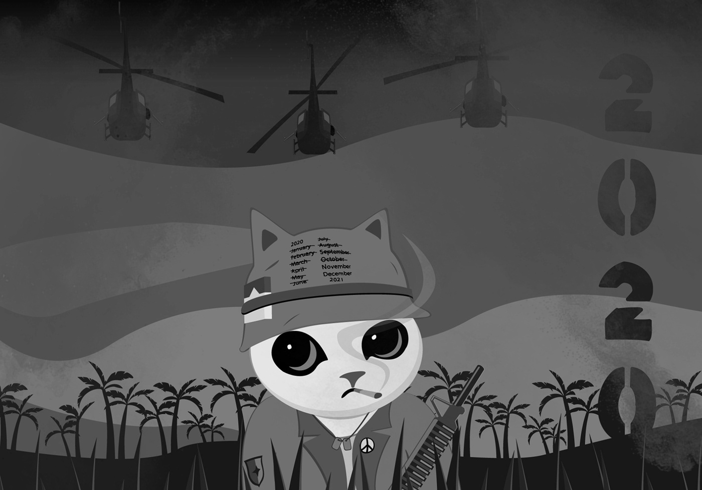2K20 Cat cute flashback Hero vector vietnam War animation 