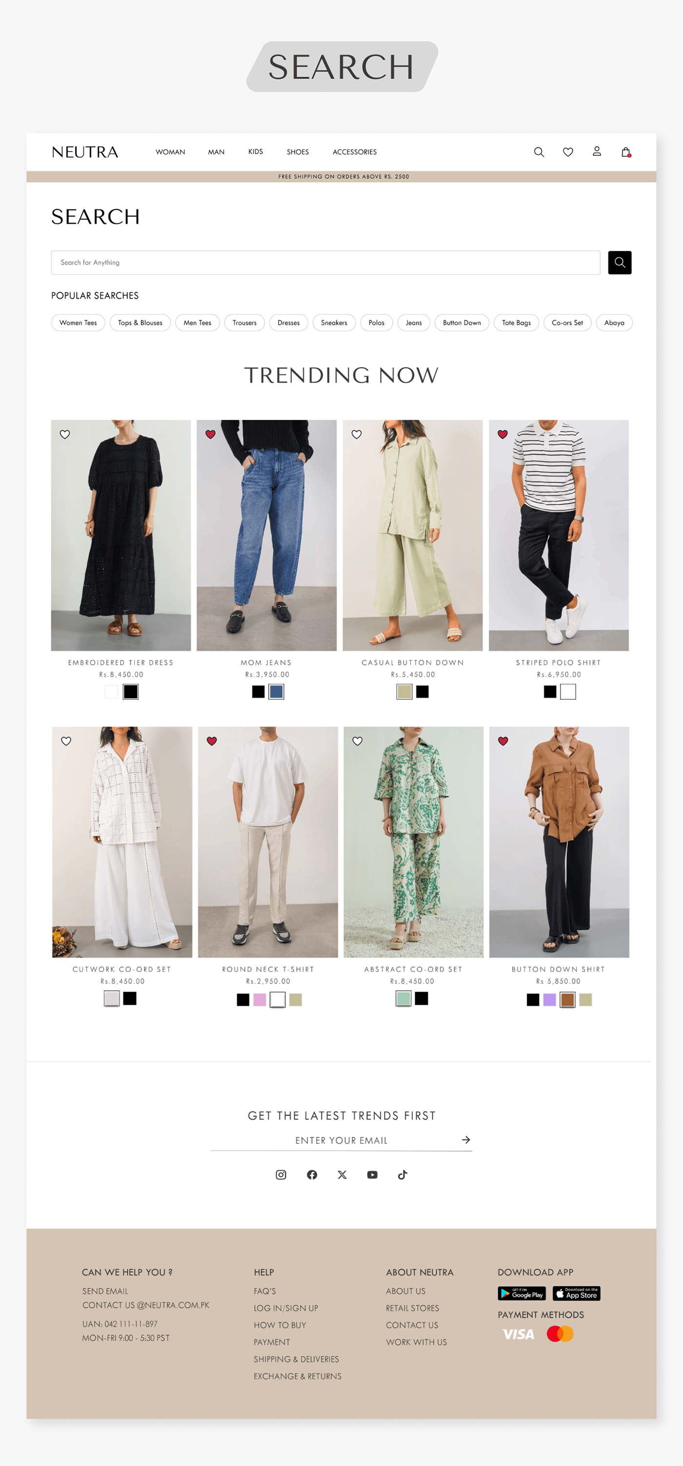 search screen of E commerce Fashion website's in figma