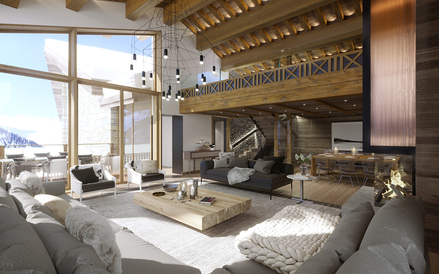 3D Render visualization coronarenderer 3dsmax Interior architecture chalet interiordesign