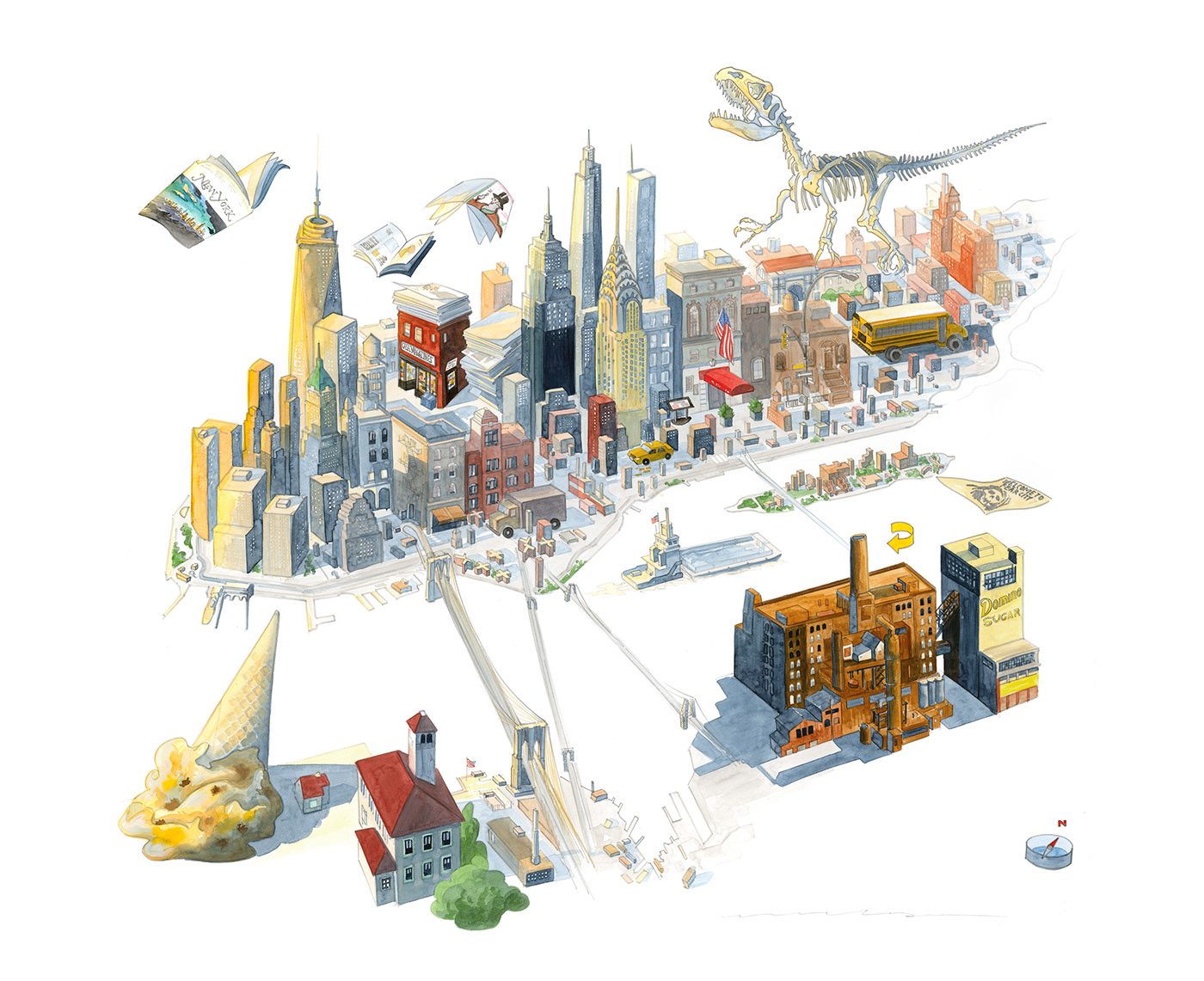 Editorial Illustration editorial ILLUSTRATION  watercolor map Cities nyc analog bigapple newyorker