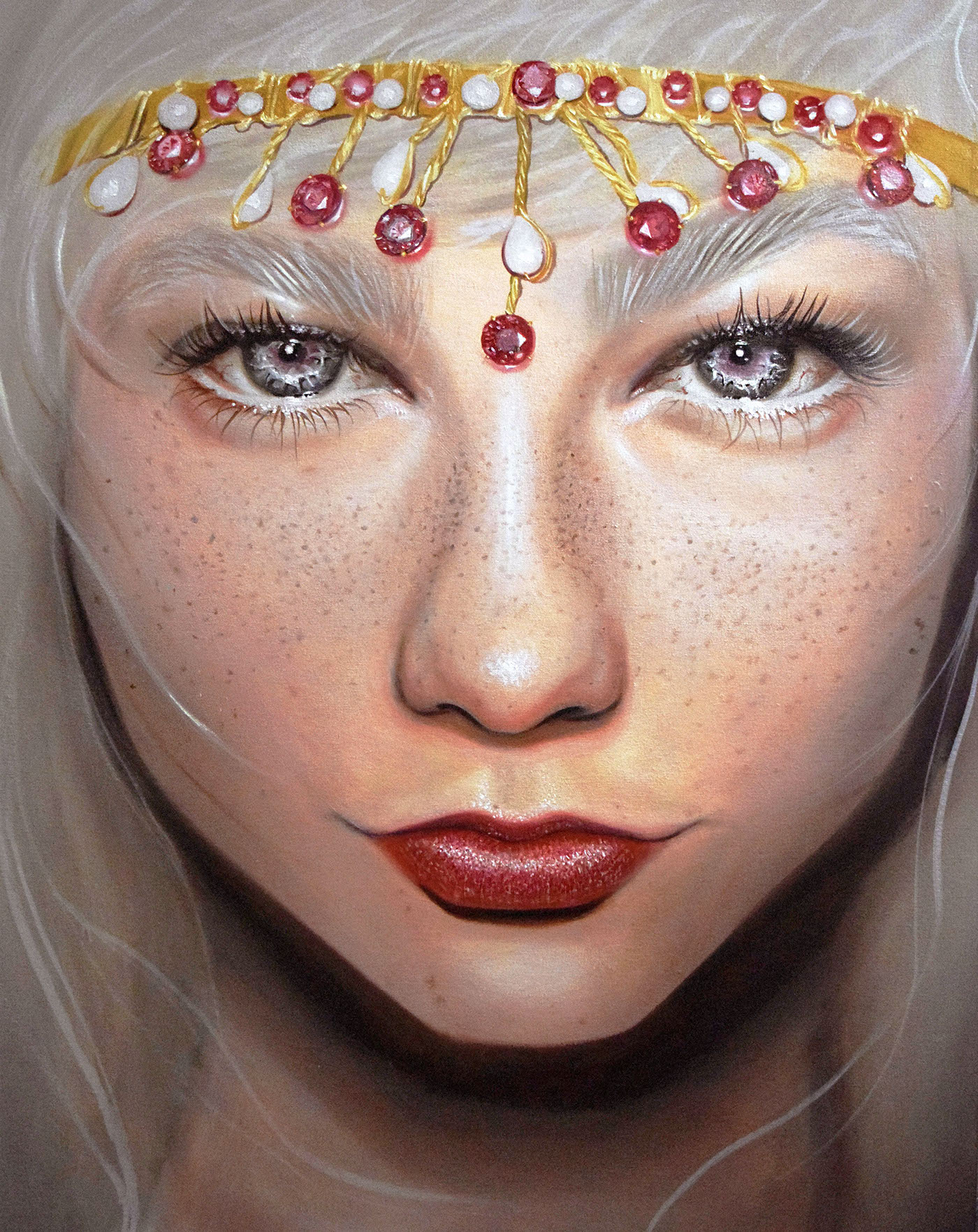oiloncanvas portrait Flowers pearls feminine Realism large scale