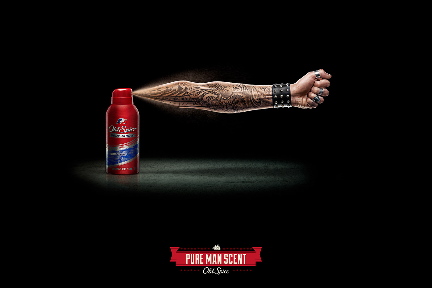 oldspice arm Boxer Mechanic motorcyclist print Art Director spray old spice