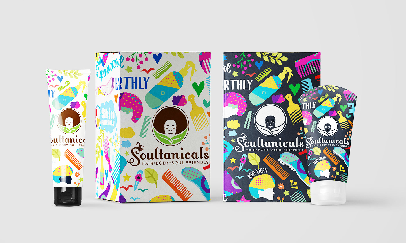 Soultanicals afro african africa body lotion Packaging herbal ILLUSTRATION  haircare comb