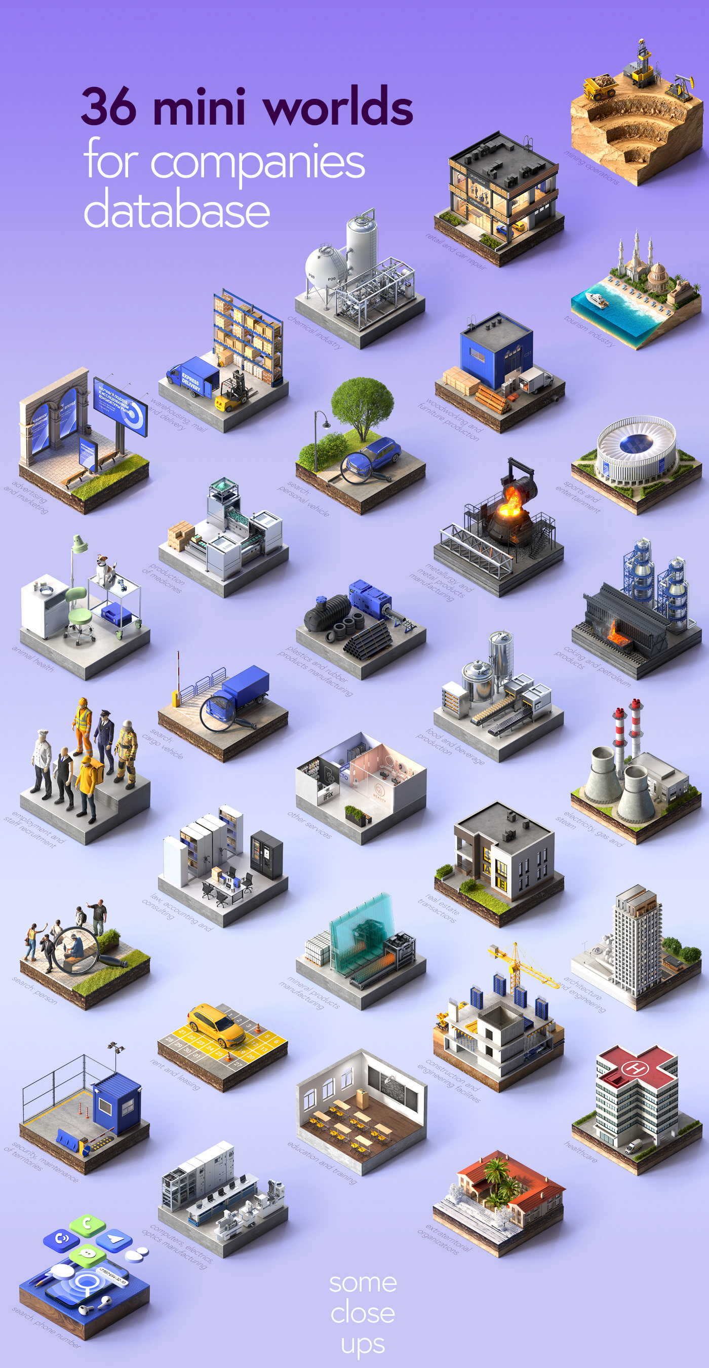 3D icons infographic Isometric Technology Diorama exterior map creative chart