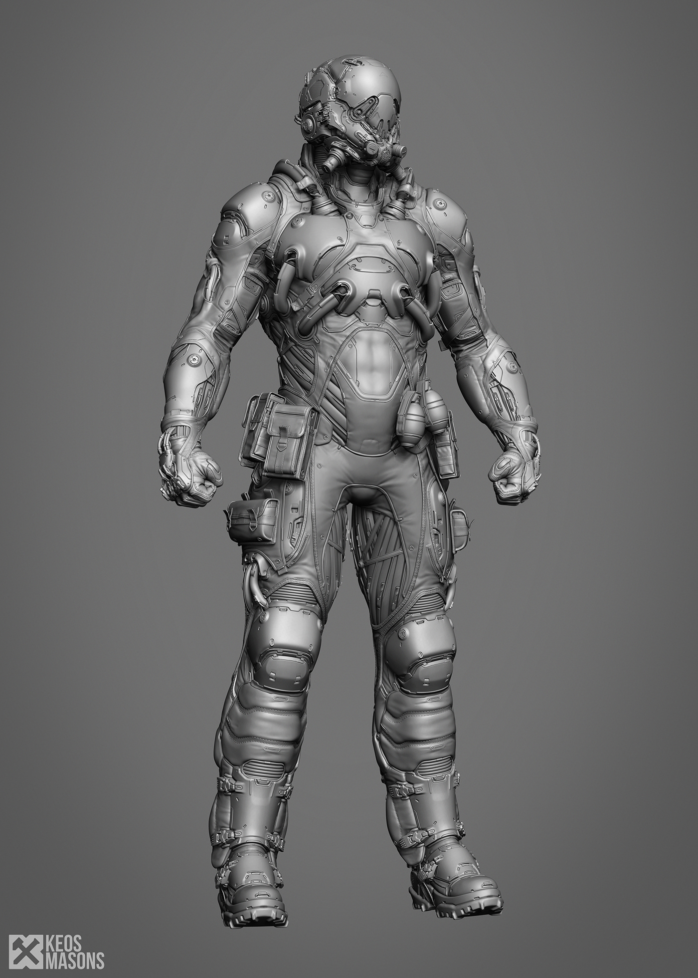 skull mech sci-fi suit Armor Space  Astro Brawler Helmet Tubes