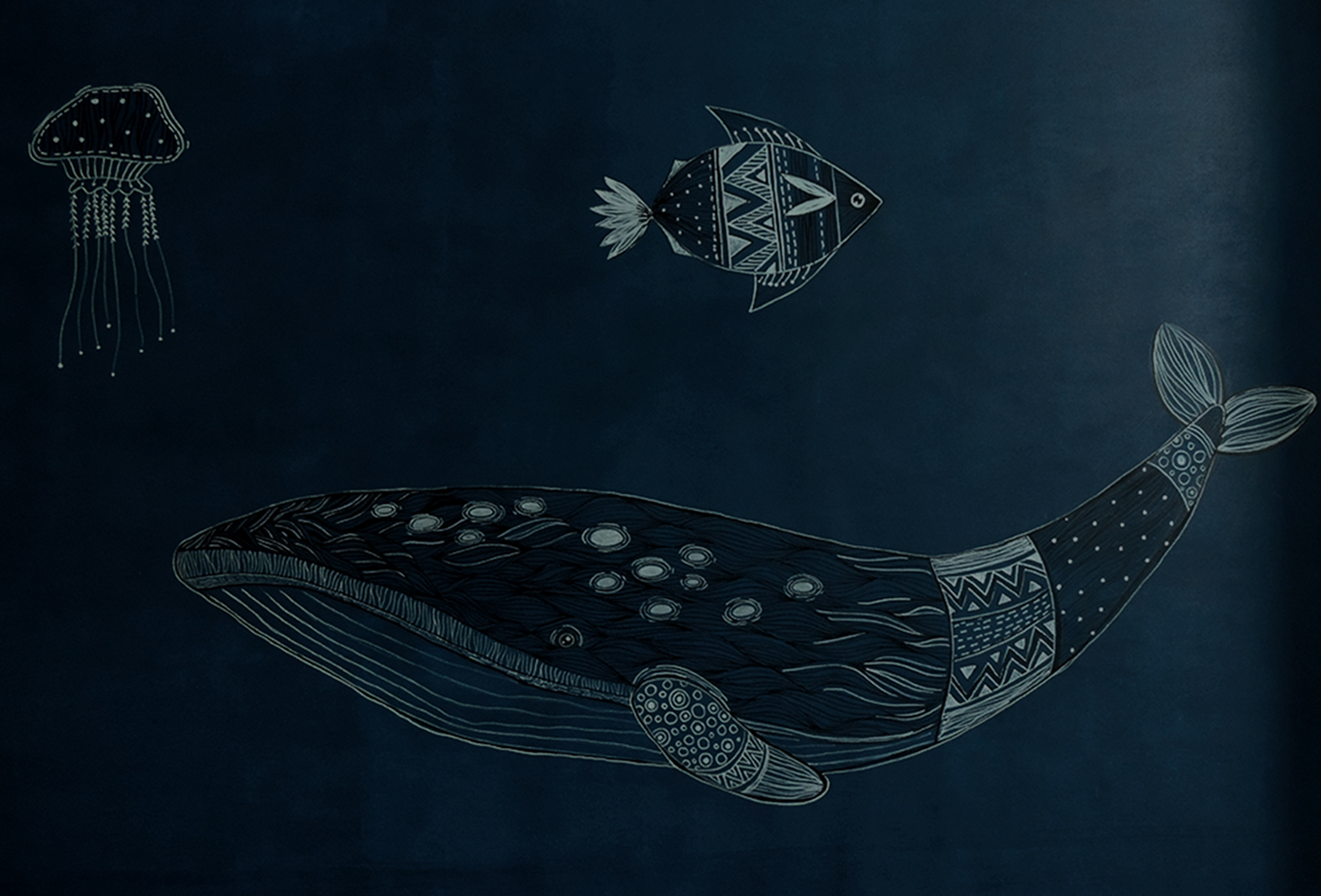 wall art Mural aqua marine Whale tortoise jellyfish fish sea weed creatures species blue India PUNE