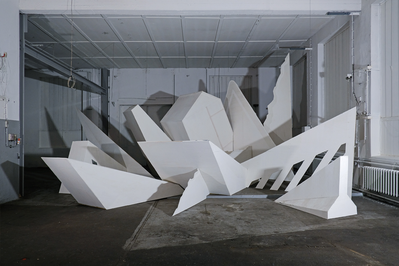 abstract acrylic berlin geometric installation sculpture spraypaint uv-light wood