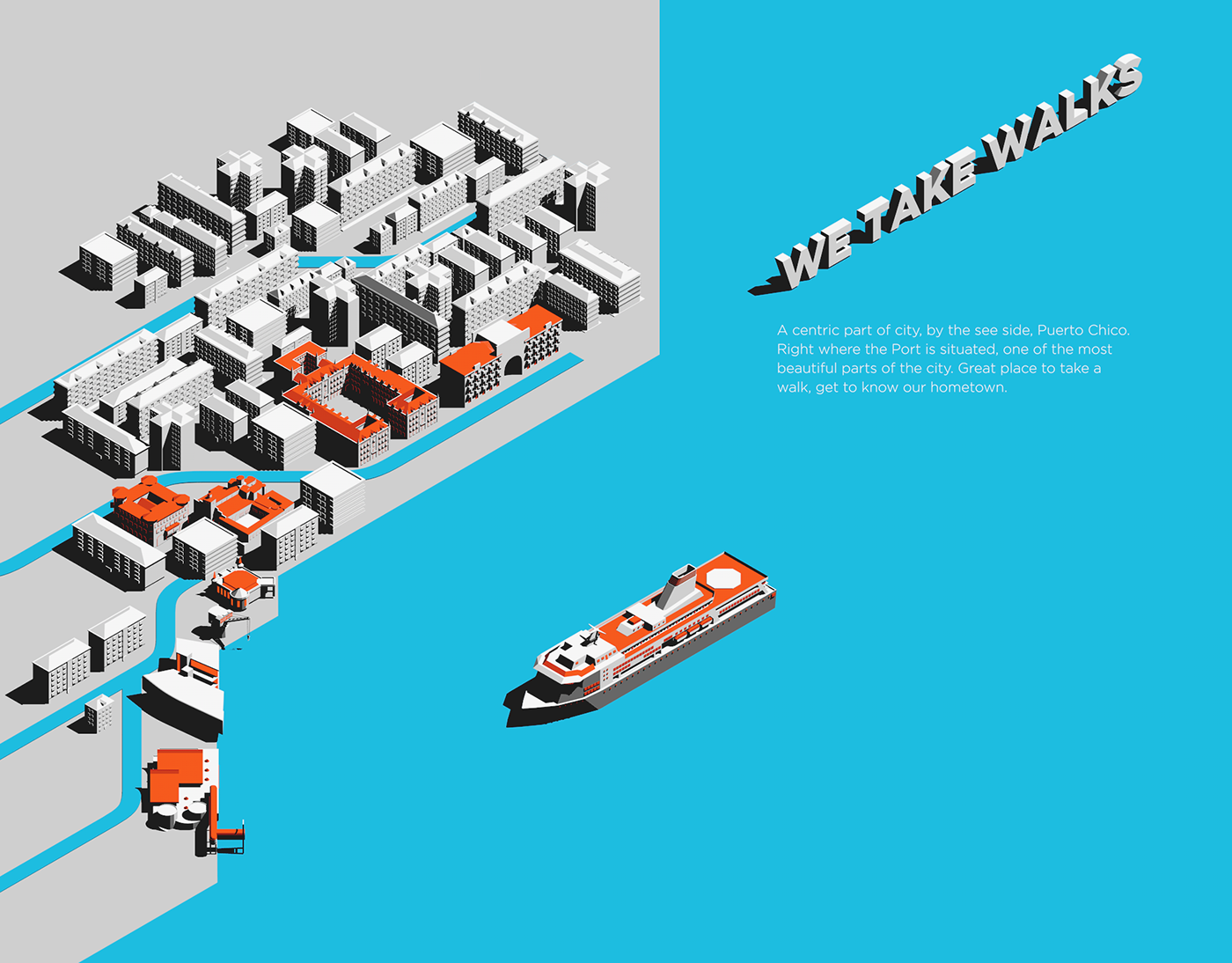 Low Poly city santander spain noi 3D 3D illustration modeling minimal minimalist design studio buildigns