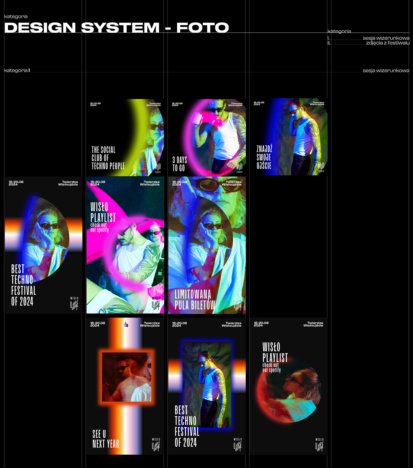 visual identity grafic design Art Design art direction  Techno Style Techno festival Music festival identity gradient design design system minimalistów design