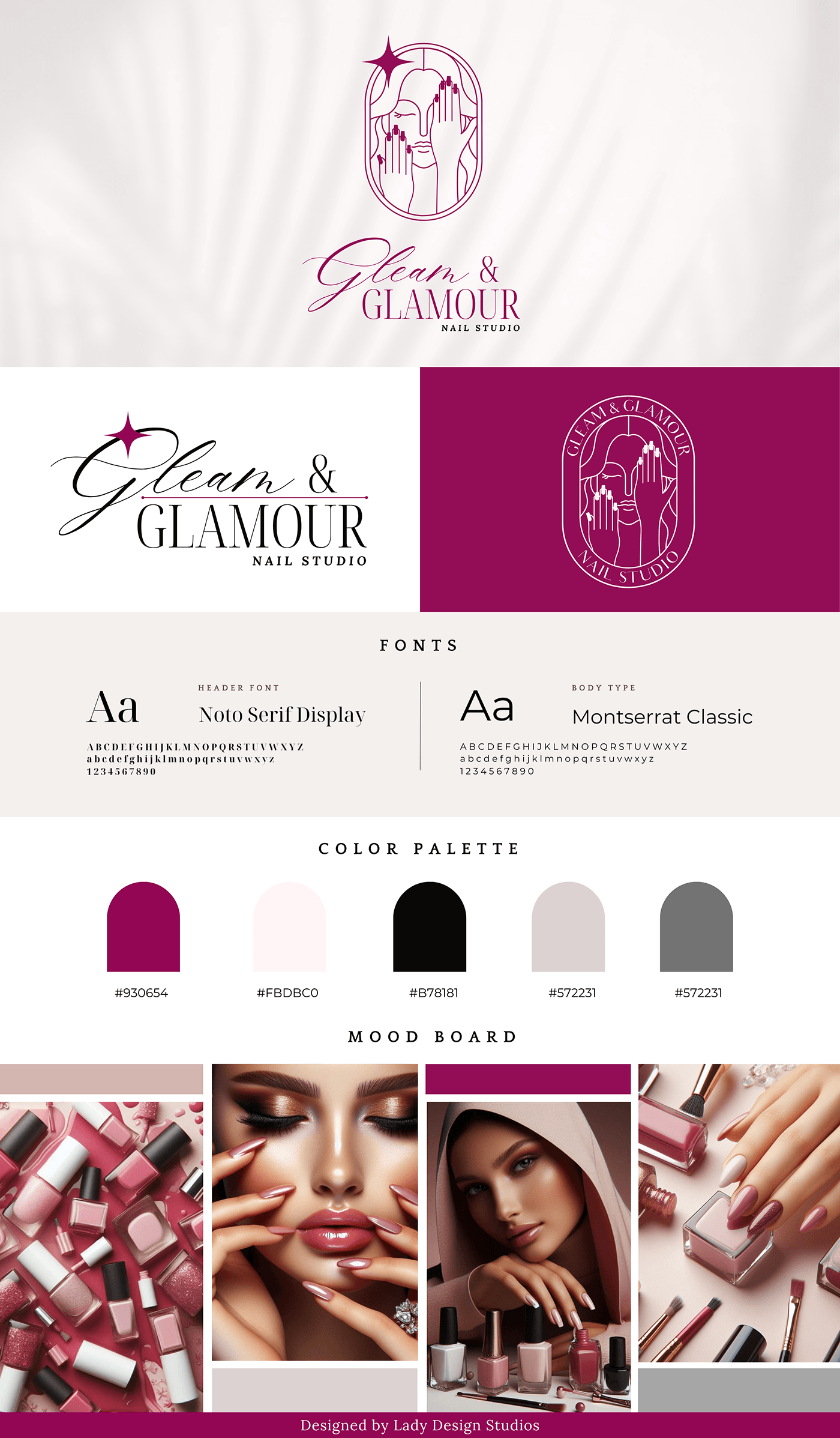 minimalist feminine logo design branding for a luxury nail salon studio