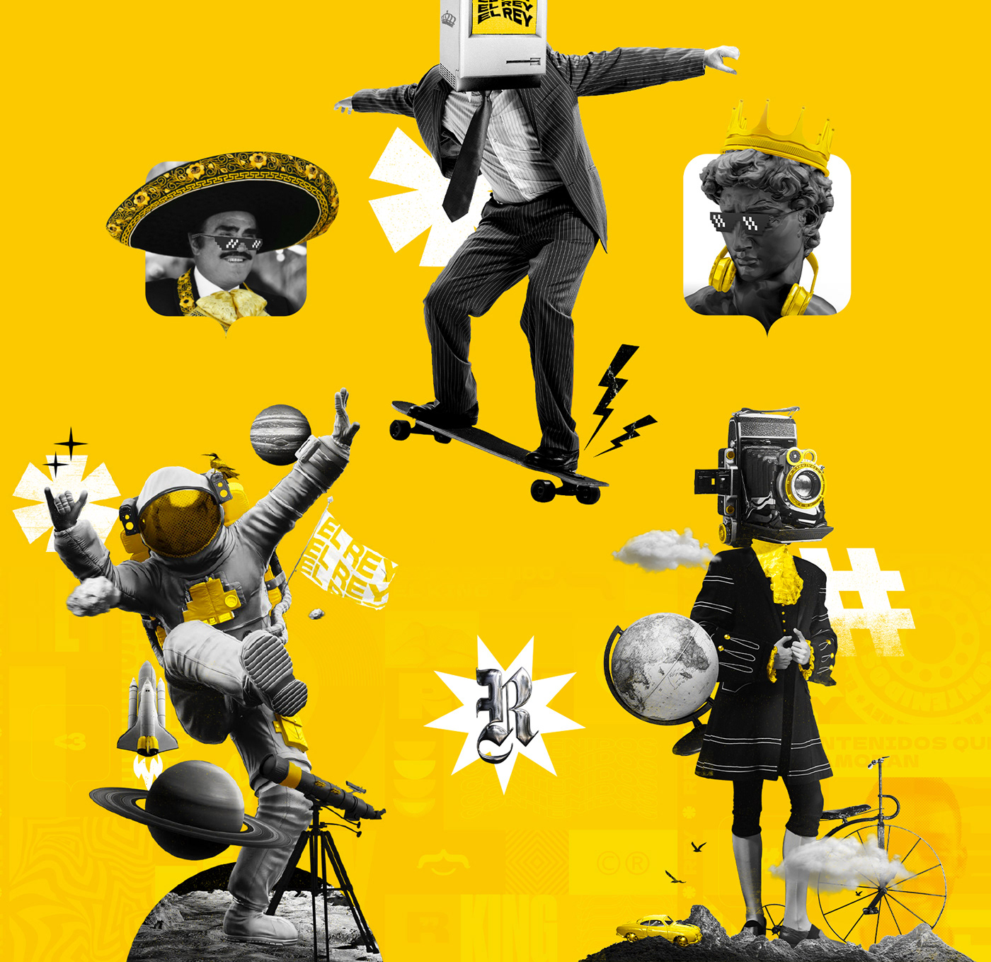 artwork Character collage digital Digital Art  king photoshop vintage Web Design  yellow