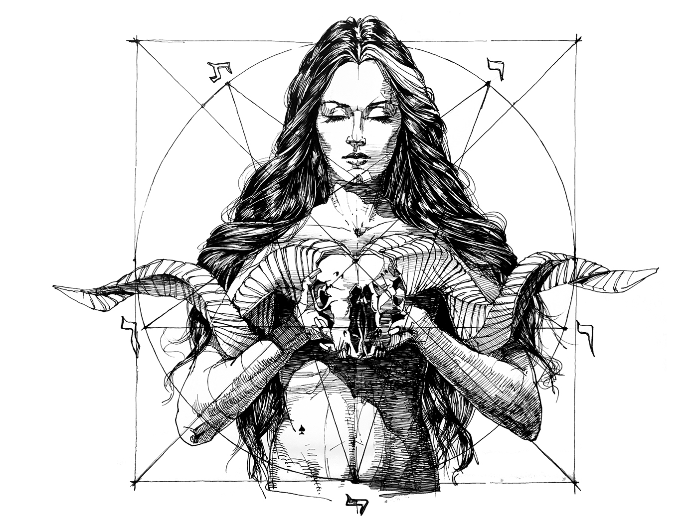 art graphic ILLUSTRATION  occult mystery geometry Magic   portrait skull people