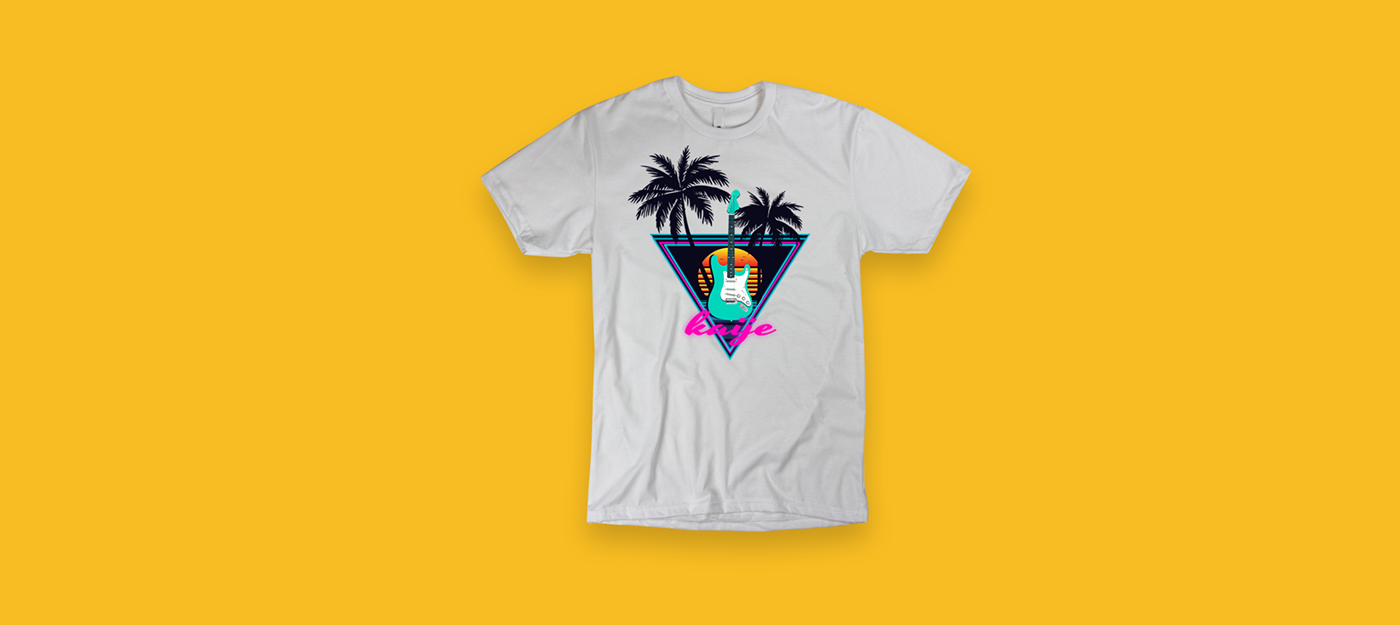 birds guitar Ocean Palm Tree retrowave shirt sunset T Shirt vaperwave