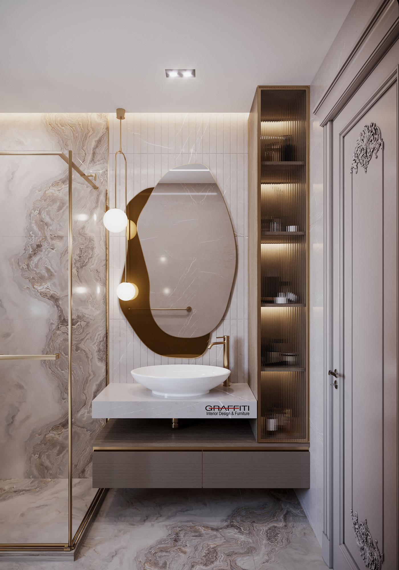 bathroom interior design  Classic Marble design luxury elegant creative mirror bathroom design
