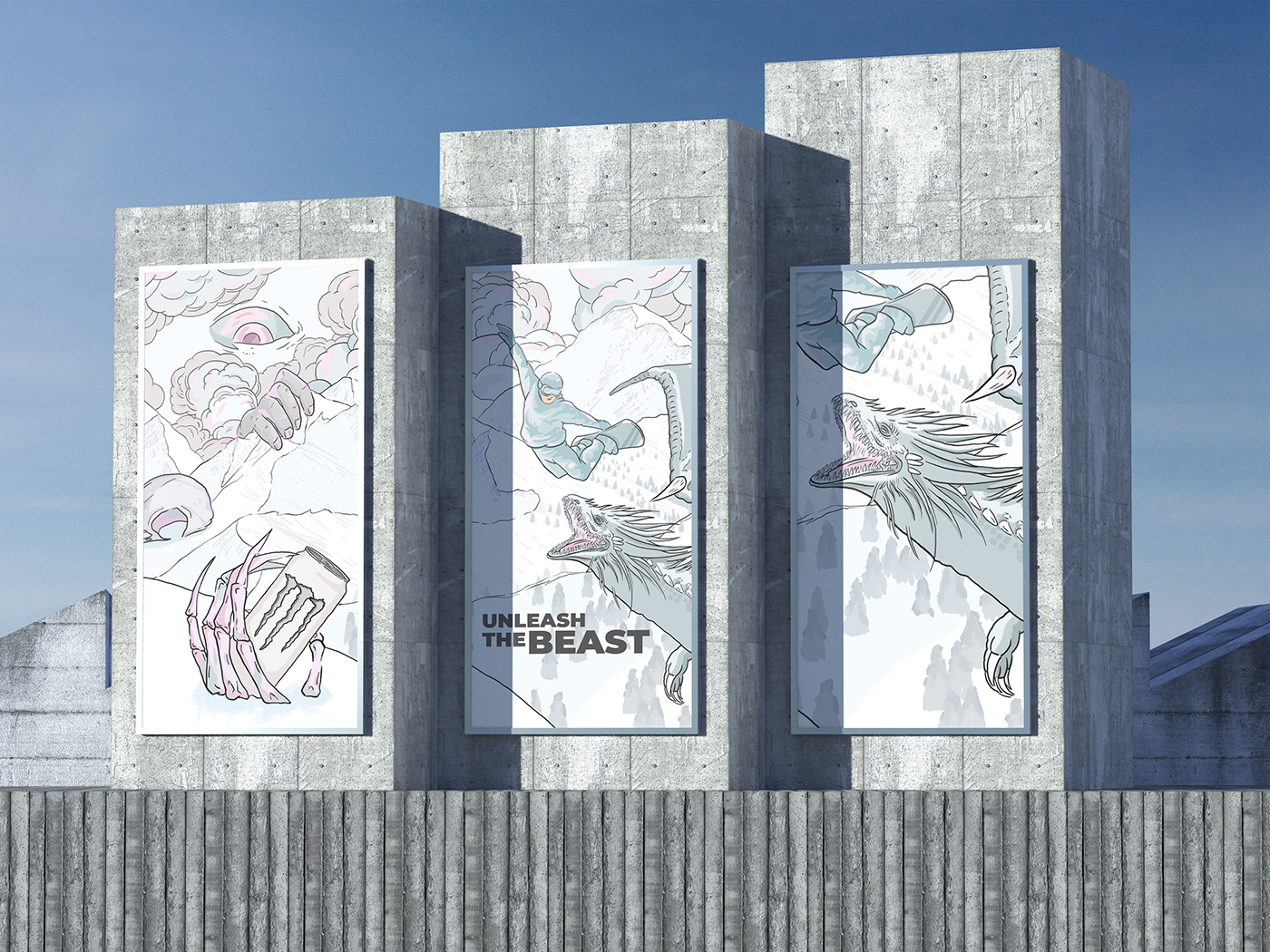 Advertising  banner brand identity Campaign Design energy drink ILLUSTRATION  Illustrator monster Packaging photoshop