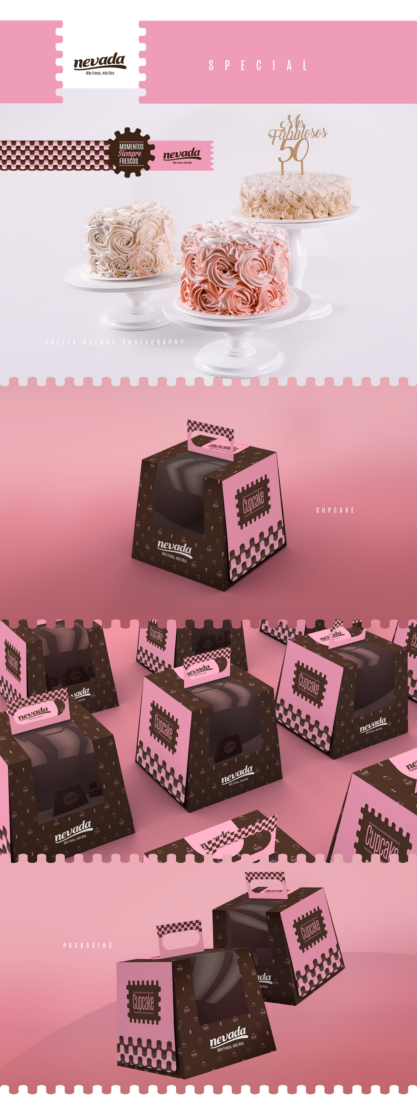 cakes cupcakes macarons Packaging branding  fresco nevada poleta institutional detalis