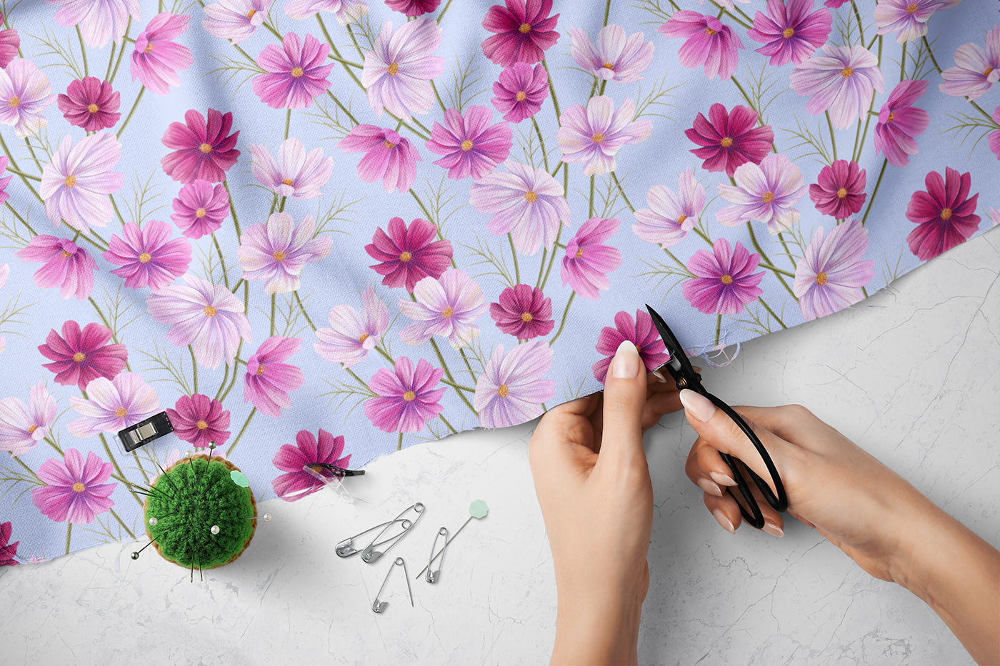 pattern design  textile Fashion  fabric design surface floral botanical Nature Cosmos flower seamless