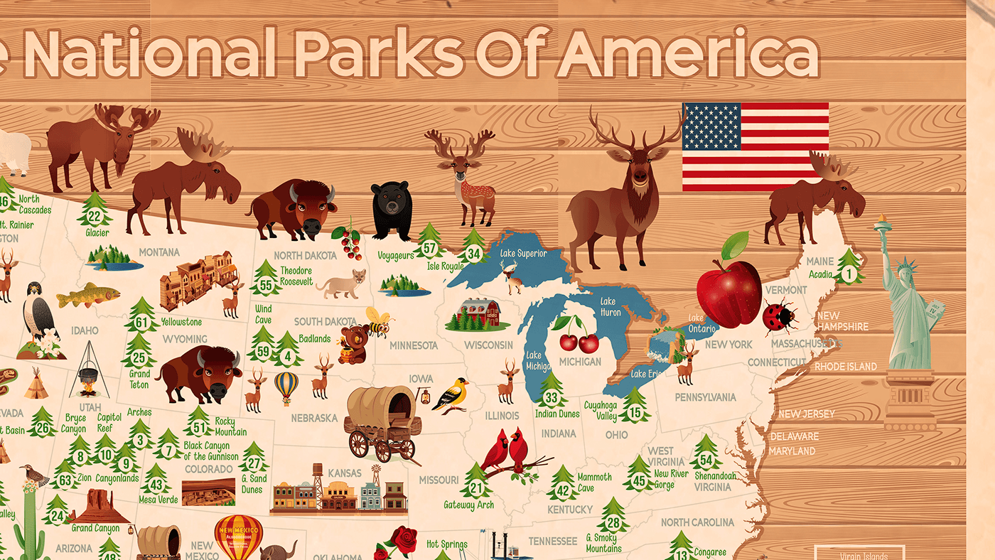 usa map america map california Map Florida map grand canyon np redwood forest US Wooden Map USA National Park Map usa poster Yellowstone National Park