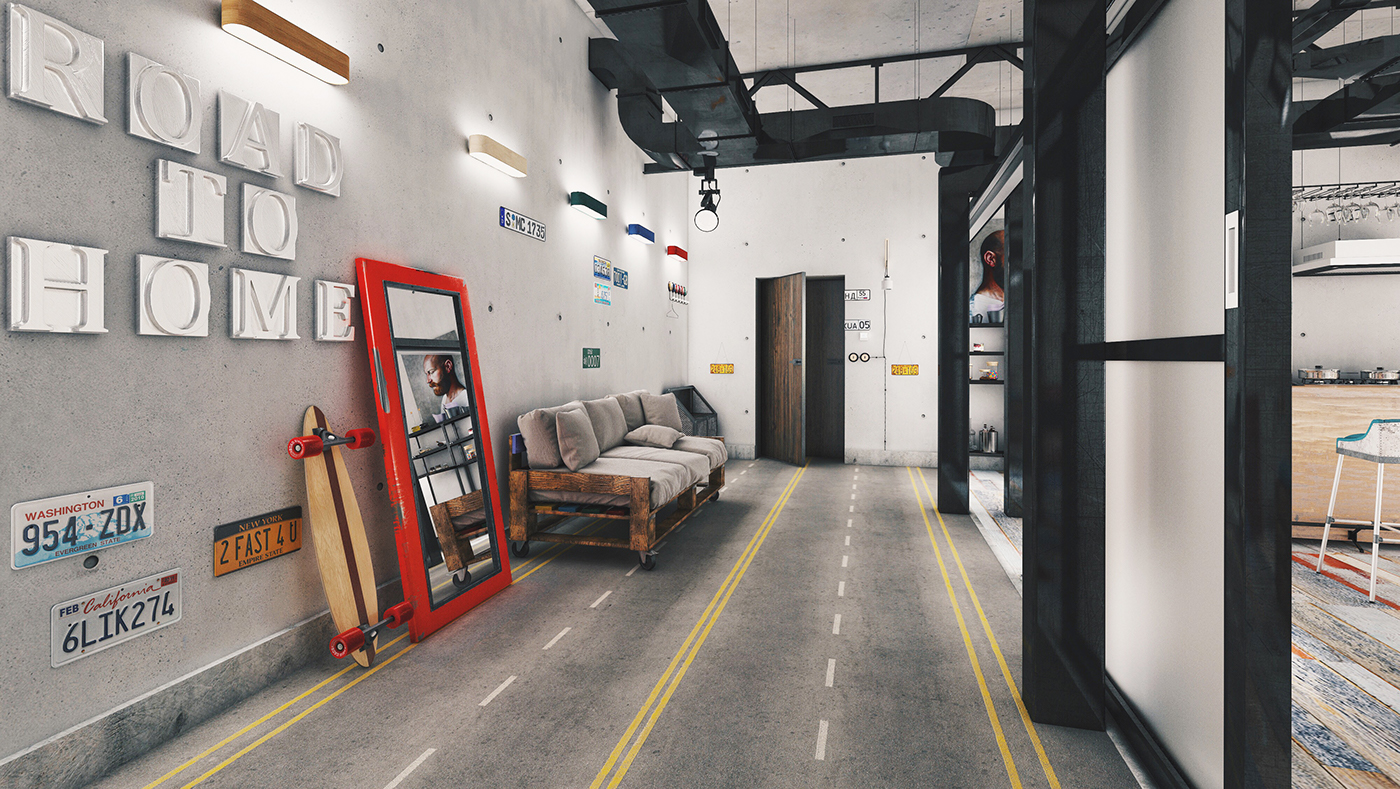 Interior 3D vray 3dmax design apartment furniture student