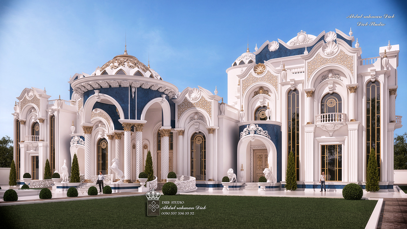 3ds Classic elegant Landscape luxury palace UAE Villa vray