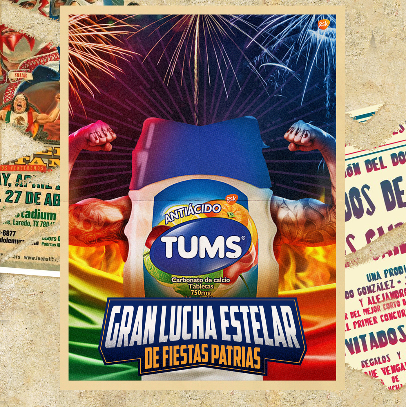 lucha lucha libre TUMS ad advertisement digital painting design mexico Mex luchadores