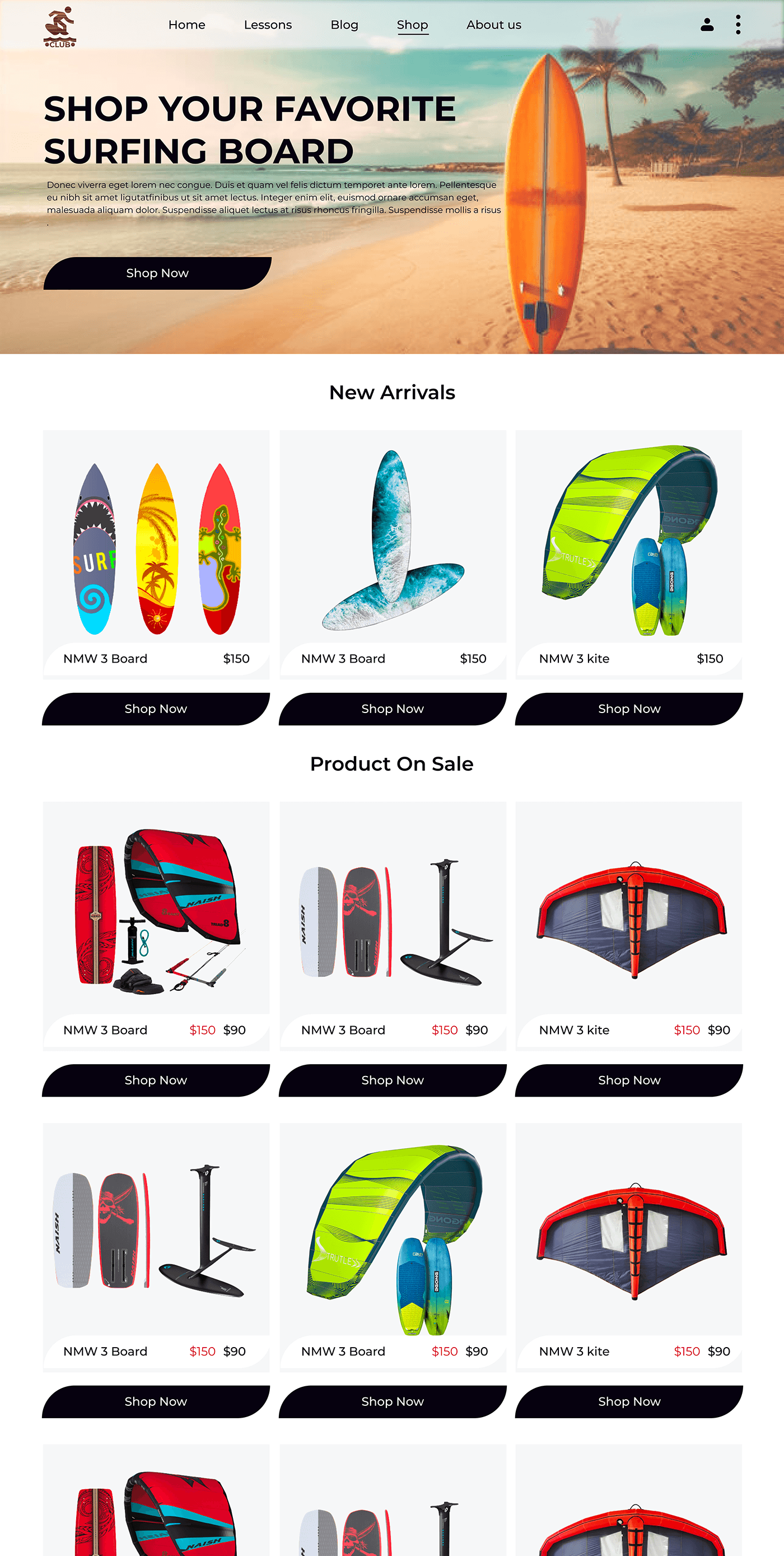Surf sports UI/UX Website surfing Sports Design Figma user interface design landing page