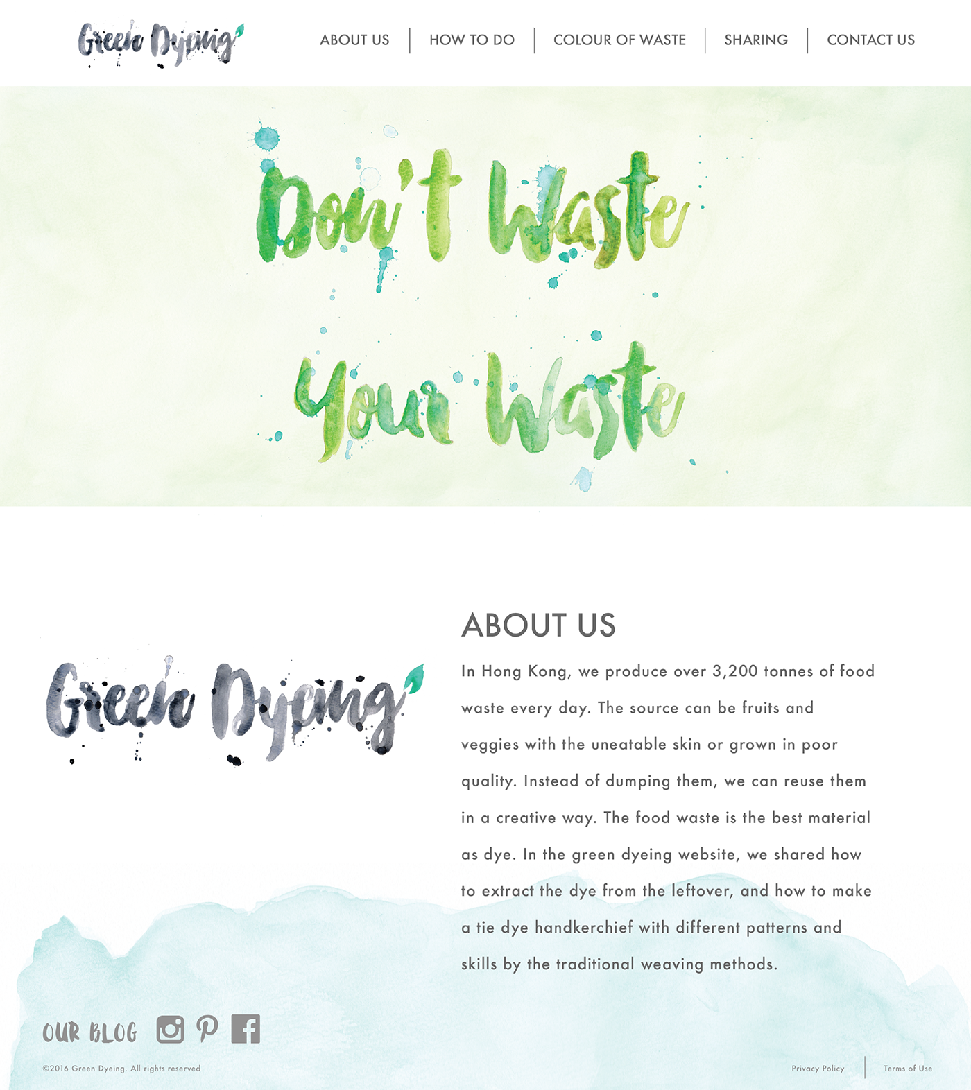 Website Food  waste watercolor green dyeing concept clean