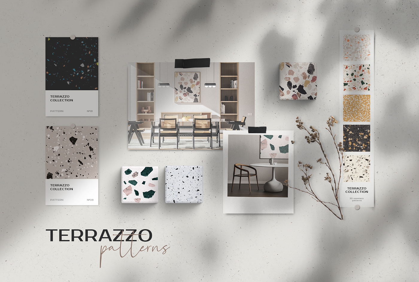 branding  free download free mockup  Interior Mockup moodboard pattern Terrazzo tile mood board