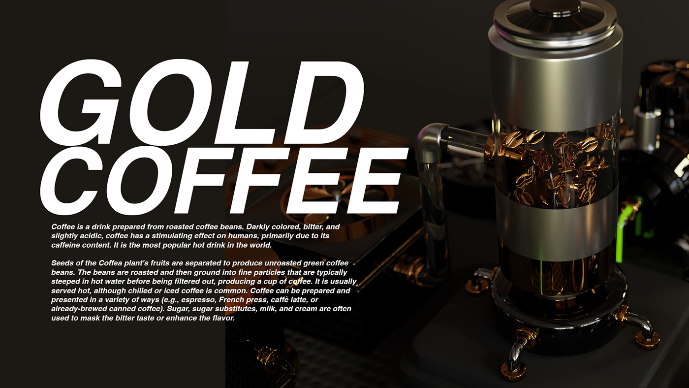3D art artwork black and white blender Coffee design factory gold modeling