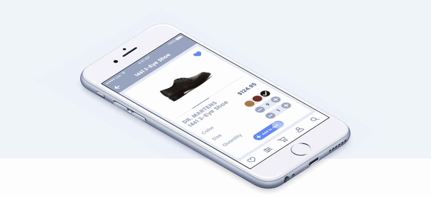 ios UI ux shoes application mobile design shop blue clean animation 