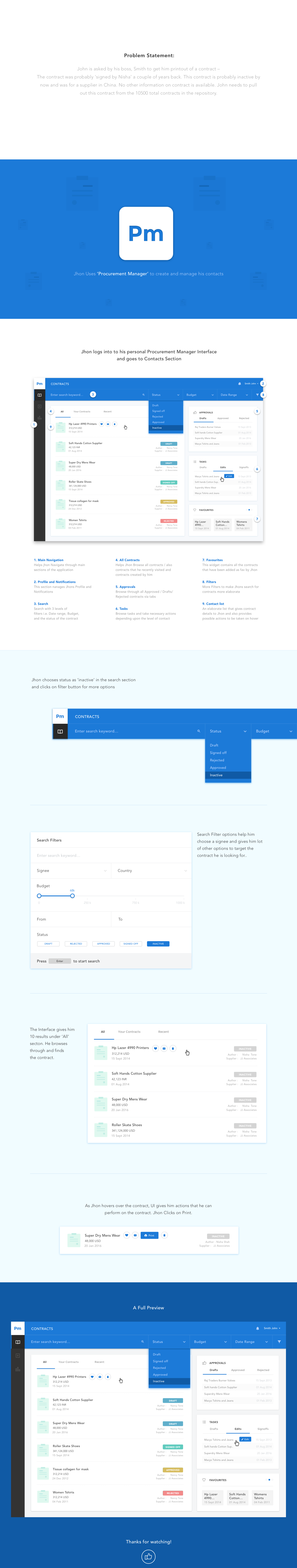 contract management dashboard UI flat minimal