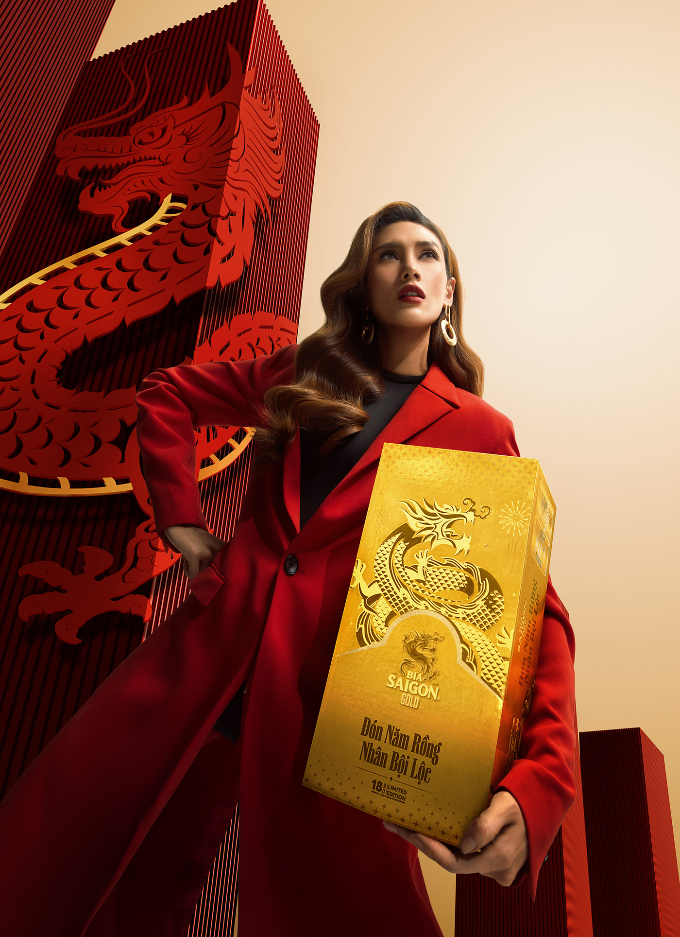 commercial Photography  Fashion  portrait vietnam dragon Bia Saigon Lunar New Year minh mi goi red