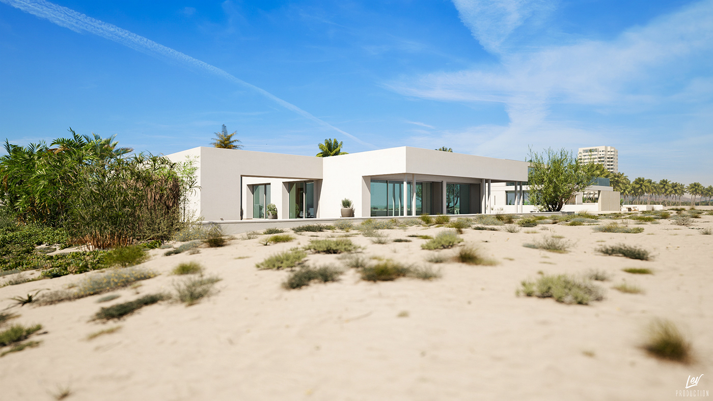 Architectural Animation archiviz Palm Trees beach summer mood exterior visualization interior design  dream house SUNNY DAY villa on the seashore