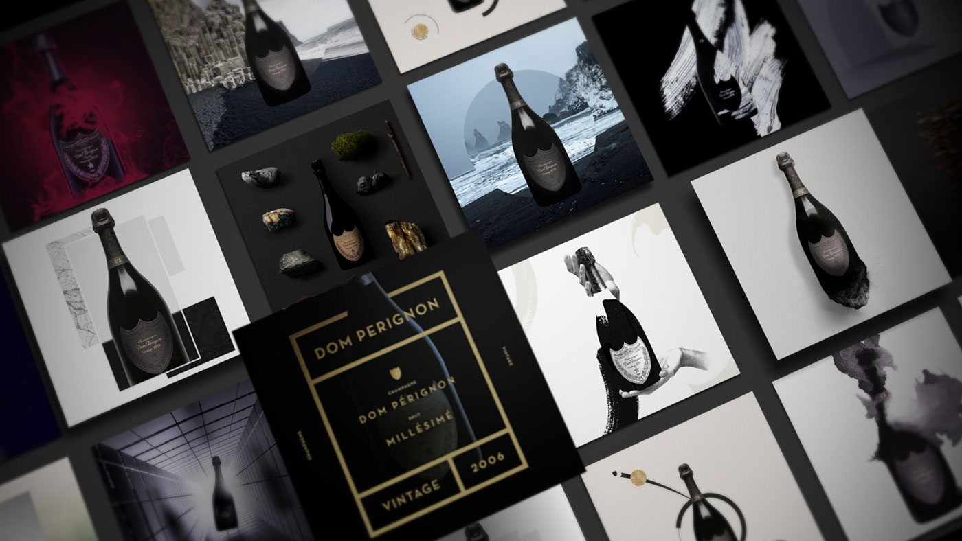 art direction  masterpiece collage identity 3D Champagne minimal set design  social Marble