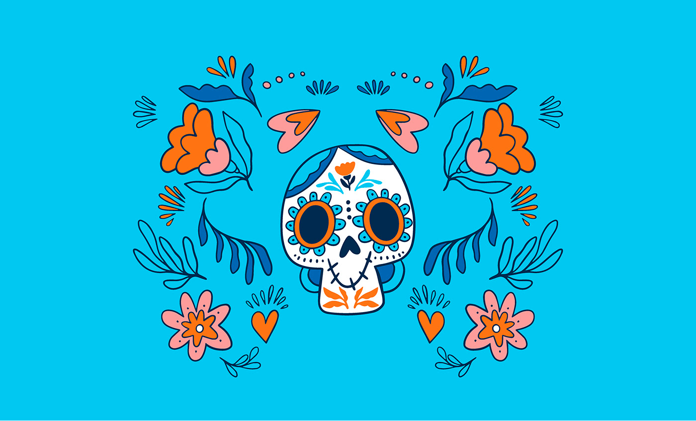 mexico Dia De Muertos Holiday cinco de mayo Mexican restaurant ILLUSTRATION  lettering skull skeleton