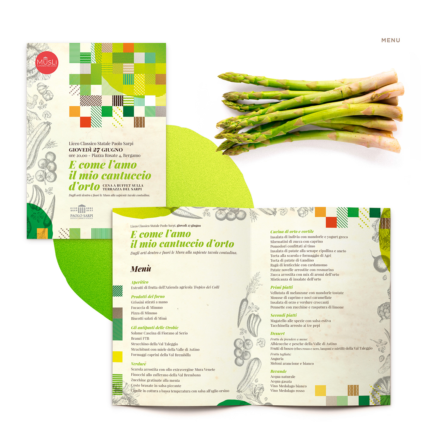 Landscape agriculture vegetables dinner garden flyer menu poster museum bergamo