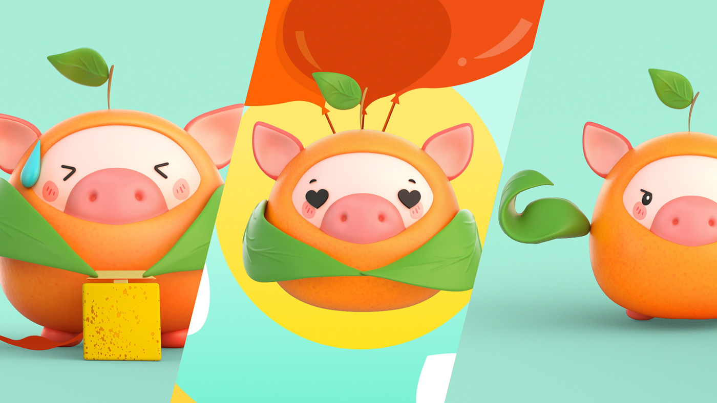 chinese new year cny pig chinese Lunar New Year cute oranges Character design  channel promo Red Packet Design