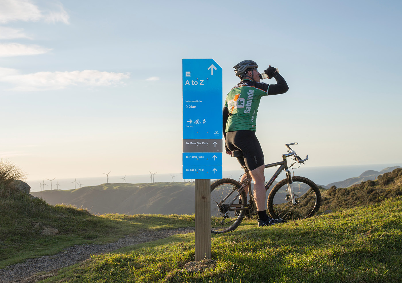 Makara Peak wayfinding Way Finding way showing Signage helvetica mountain bike Park wellington Massey navigation conservation modernist Colourful  council