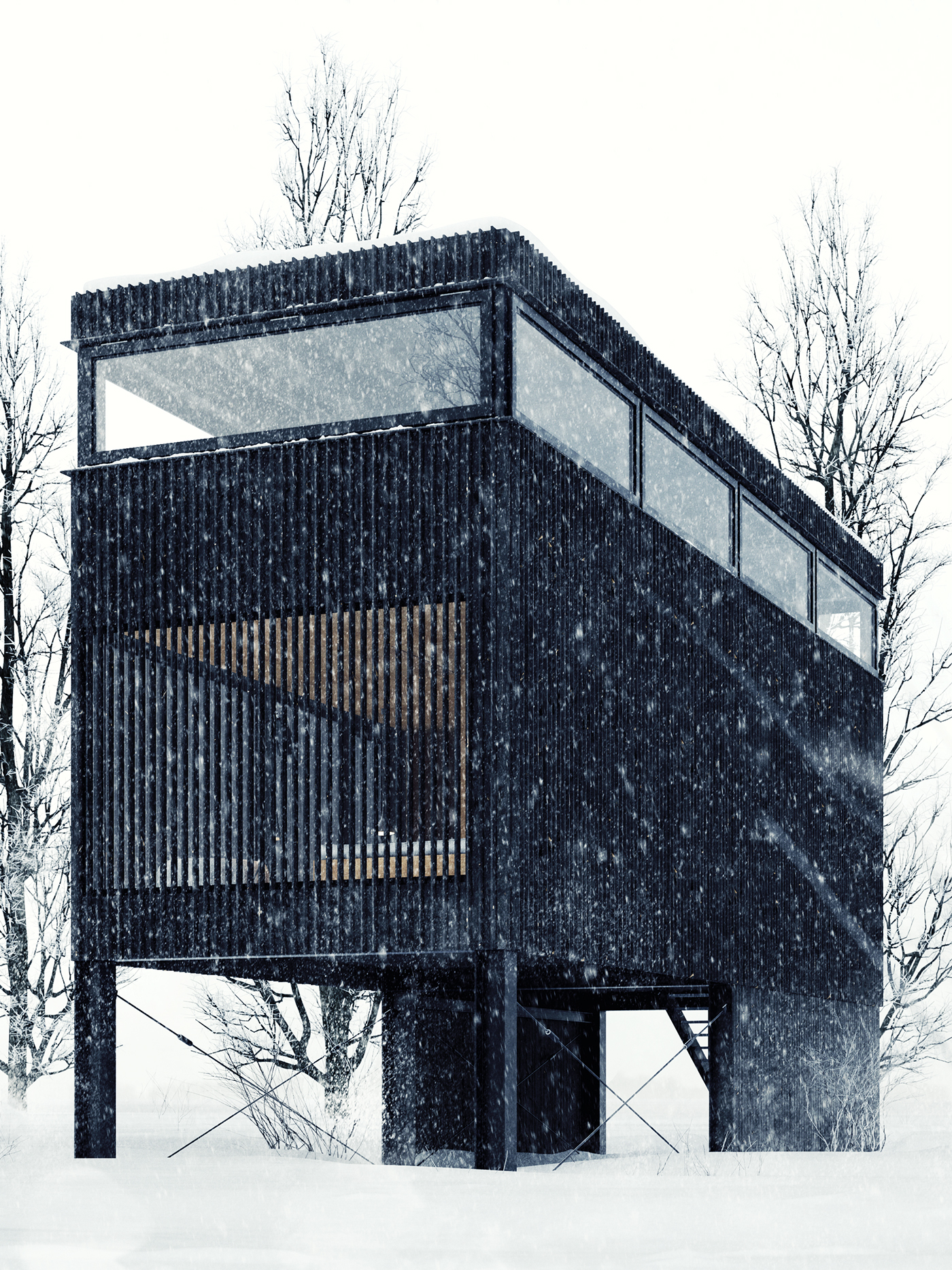 snow winter wood house