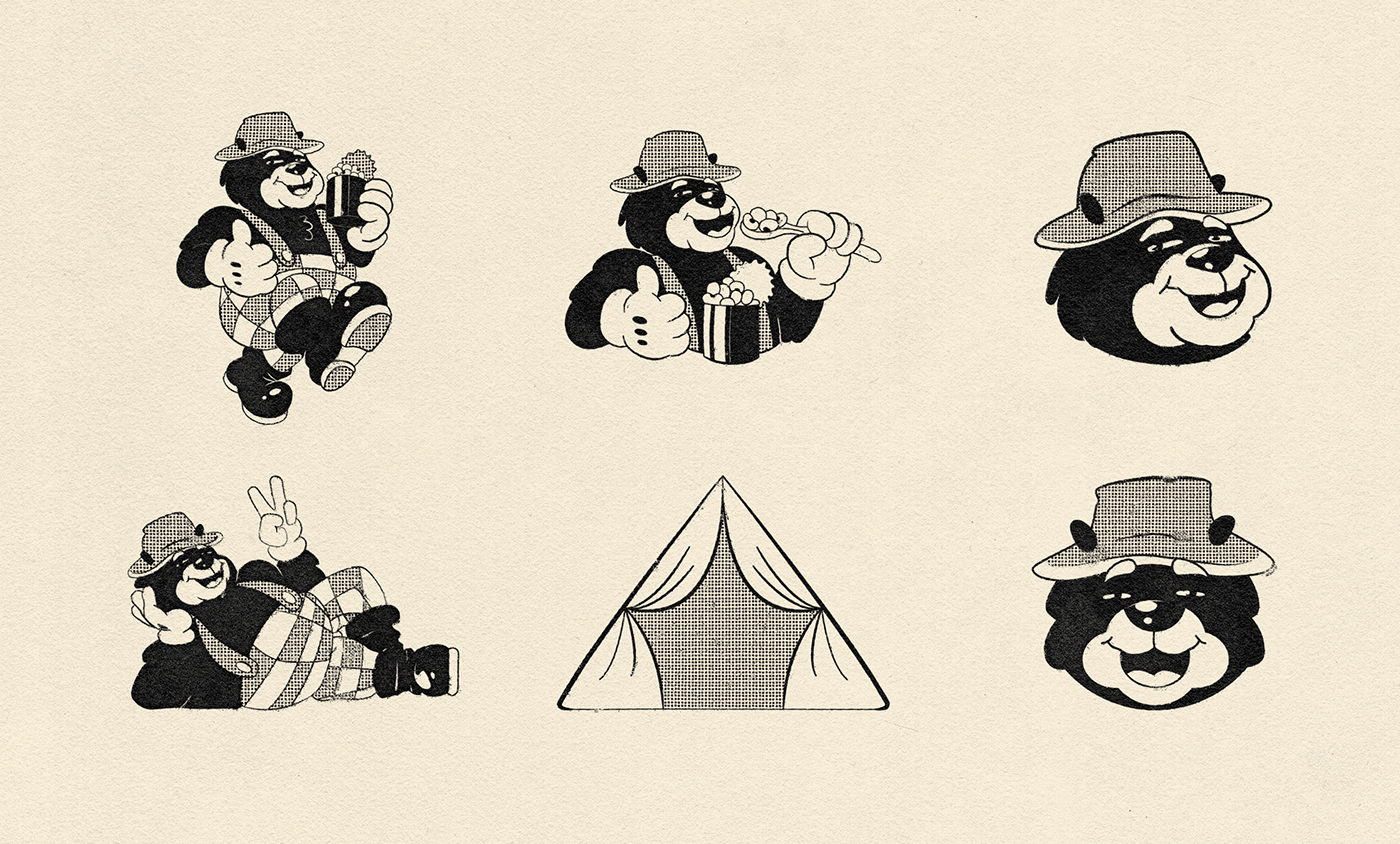 ILLUSTRATION  poster Retro tipography tshirt vintage visual identity bean bear camping