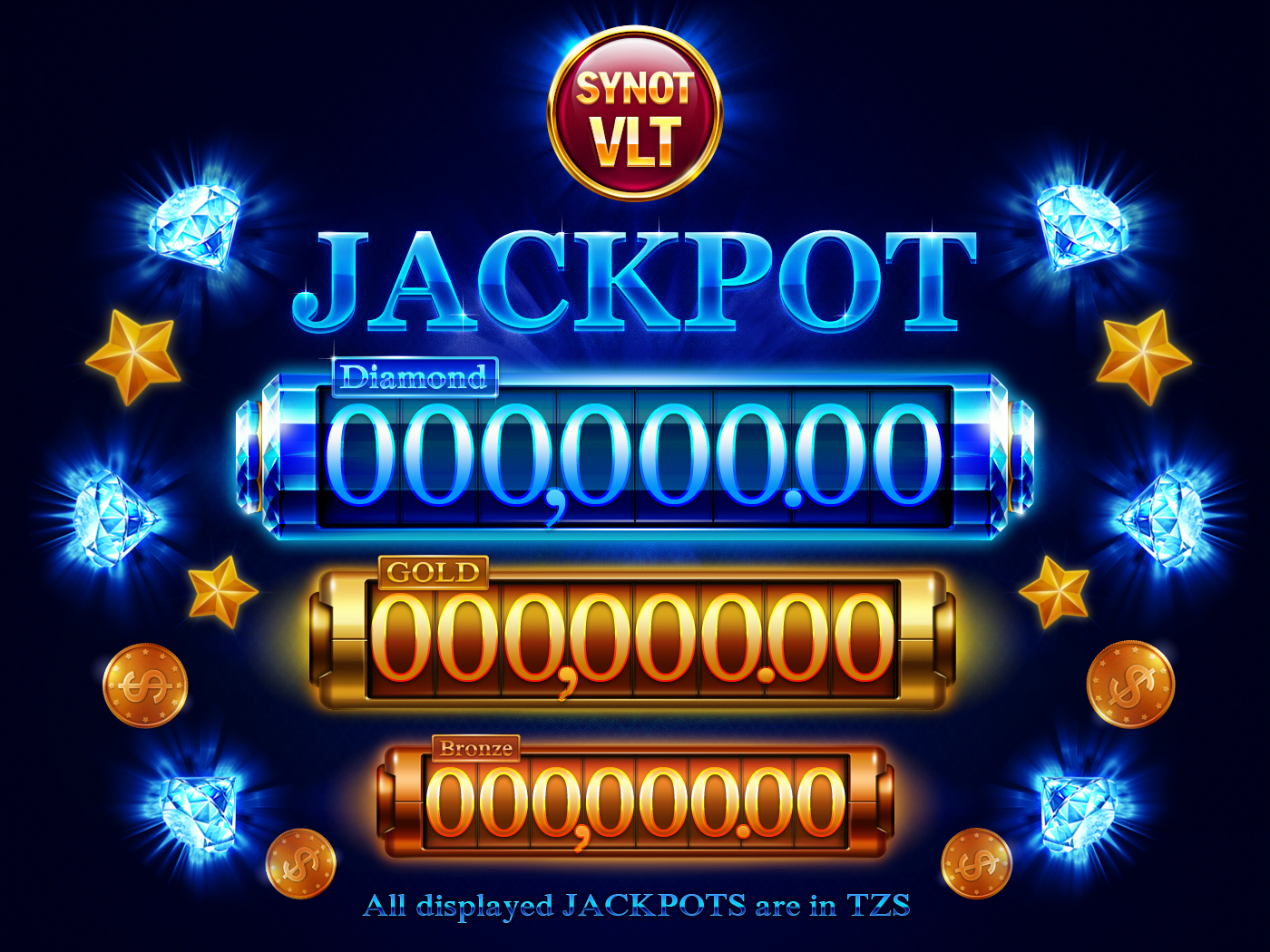 art graphic design JackPot screens online casino stars diamonds coins gold bronze