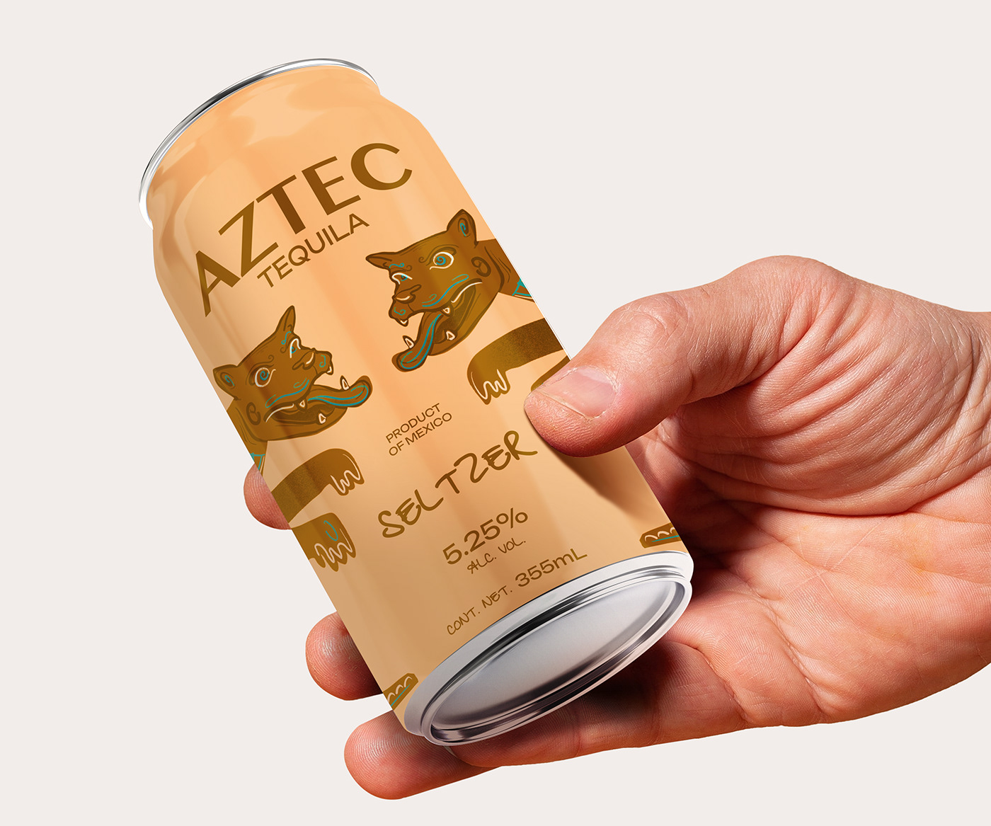 The AZTEC Tequila Seltzer Can Label Design Concept. The project includes an animal illustration.