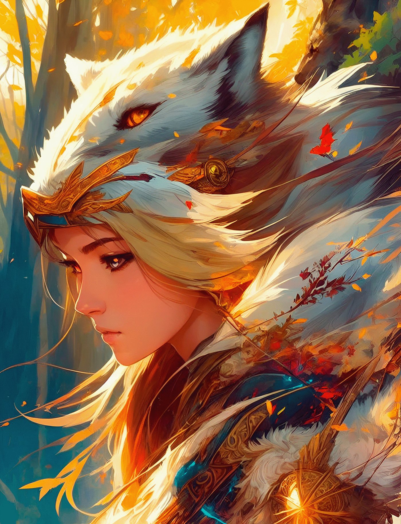 archer Character design  concept art Digital Art  Drawing  fantasy forest guardian painting   wolf