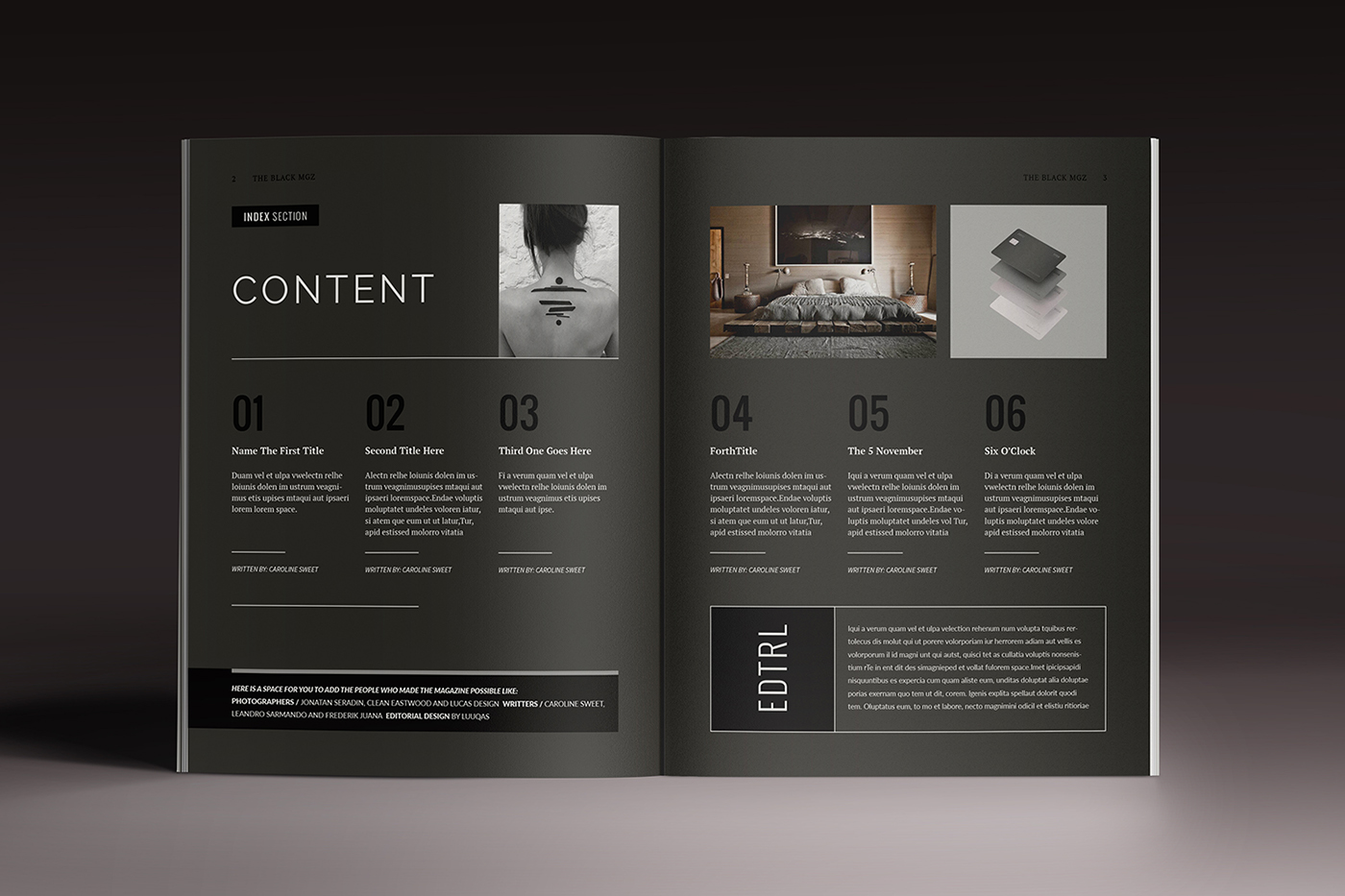 black magazine editorial design luuqas dark Style InDesign brochure template