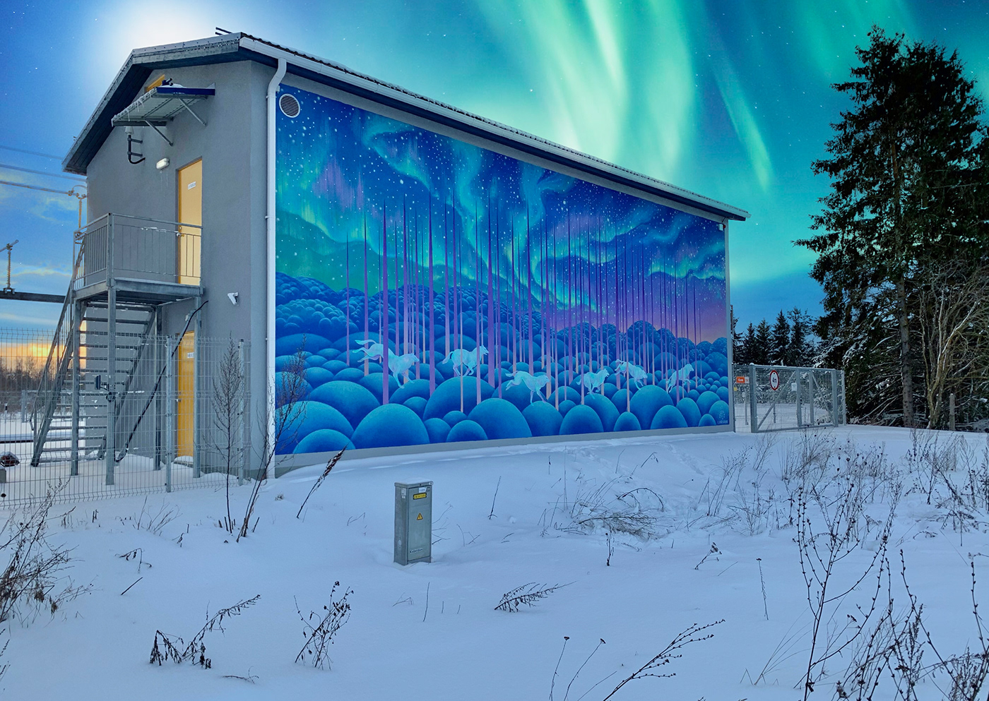 Aurora Borealis Graffiti Graffitiart Mural muralart Northern Lights polarwolves streetart wolves
